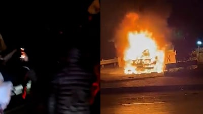 فيديو: أعمال شغب وحرق سيارات الأمم المتحدة على طريق مطار بيروت