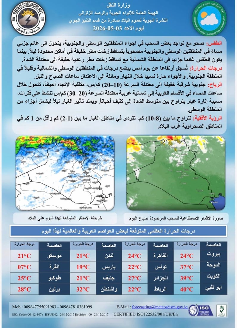 طقس العراق: الحرارة تنخفض والأجواء ممطرة خلال الأيام المقبلة