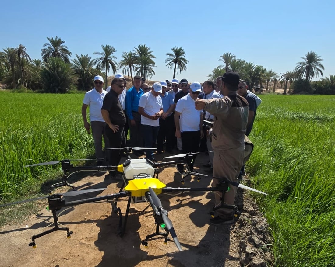 “درون” لرش السماد فوق حقول العنبر.. “فاو” تساعد فلاحي النجف على تقليل الكلفة