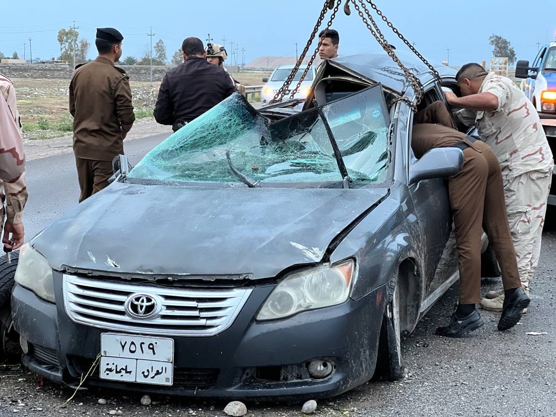 اصطدمت السيارة بصبة كونكريتية.. مصرع شخصين بحادث سير على طريق كركوك – داقوق