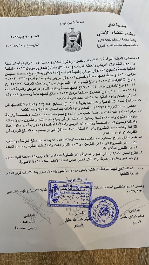 وثائق: تفاصيل الحكم على طلال الزوبعي.. غرامة 28 مليون دولار وتجميد أموال العائلة