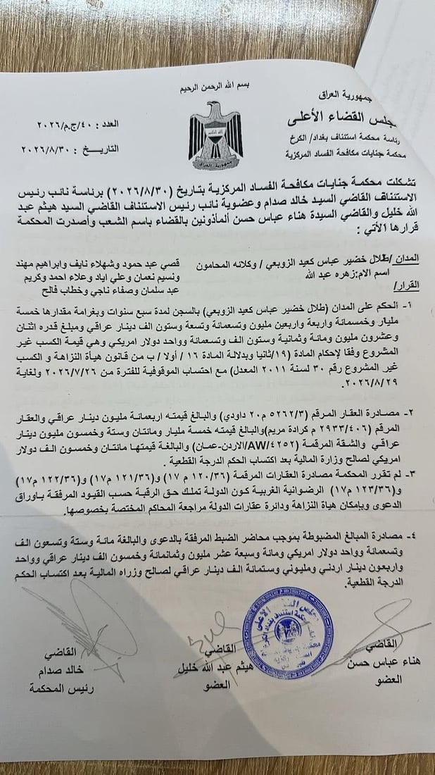 وثائق: تفاصيل الحكم على طلال الزوبعي.. غرامة 28 مليون دولار وتجميد أموال العائلة