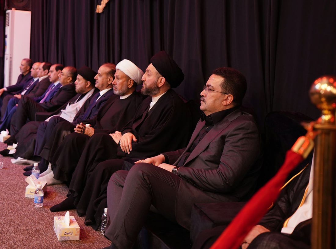 صور: قيس الخزعلي يعتلي المنبر والسوداني يحضر عزاء “أخوة زينب”