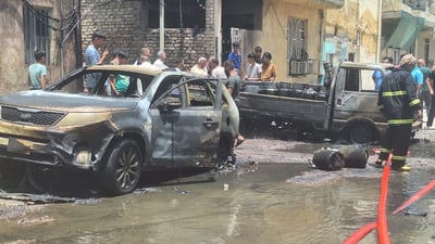 صورة: انفجار شاحنة غاز وسط مدينة الصدر تحمل 40 قنينة