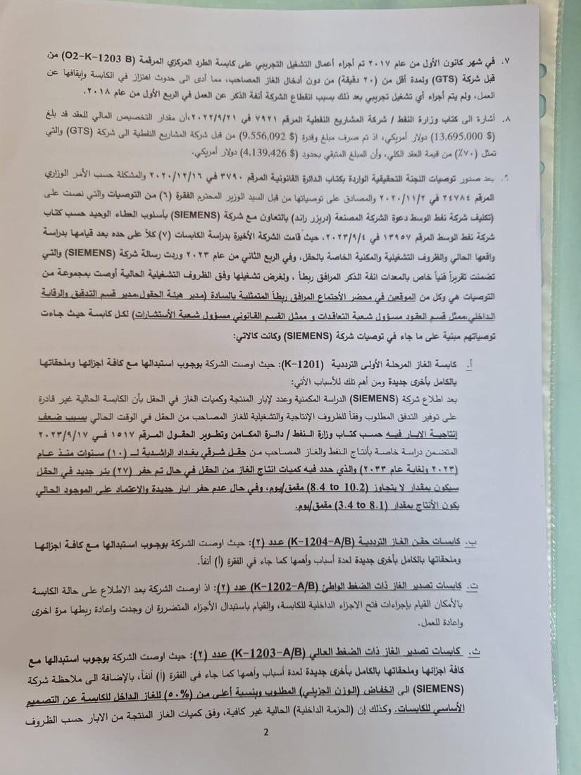 وثائق من النزاهة النيابية للسوداني حول شبهات فساد بشركة نفط الوسط
