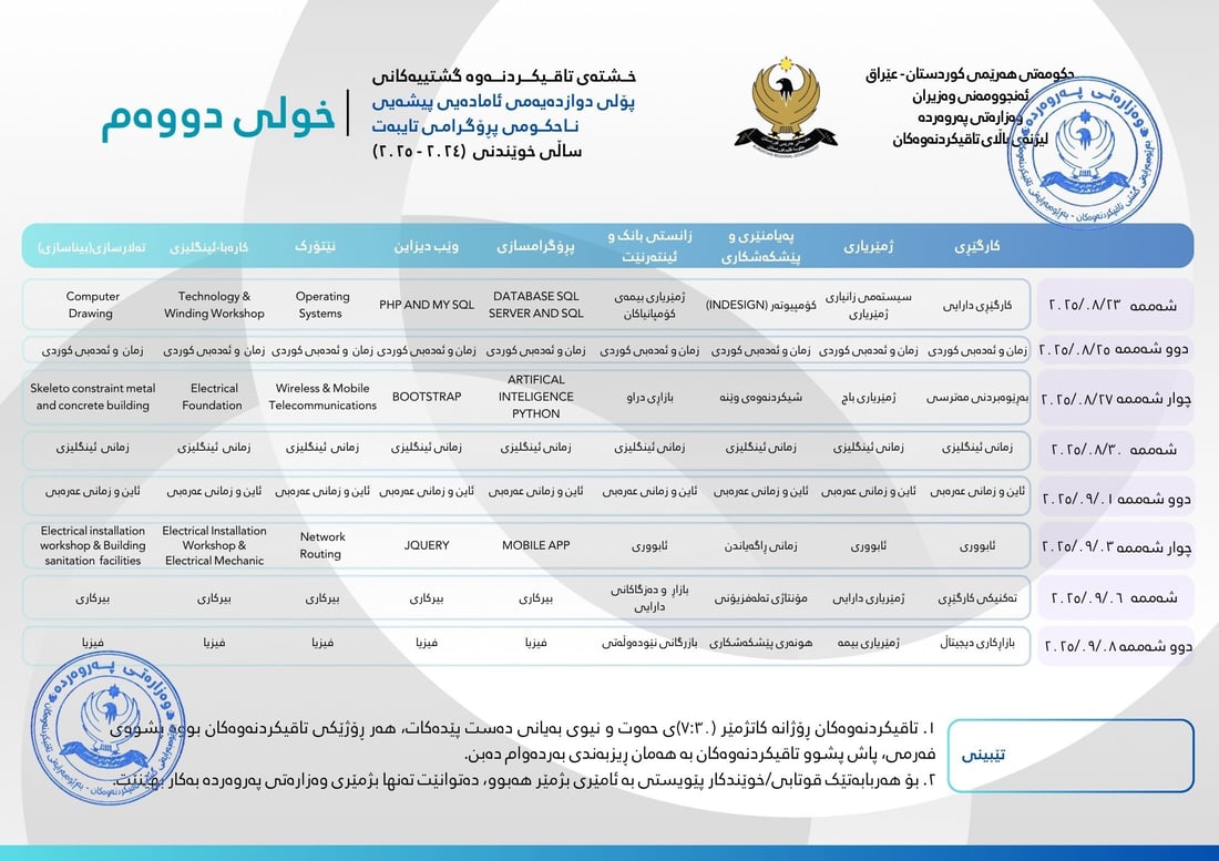 خشتەی تاقیکردنەوە گشتییەکانی قۆناغی 12ـی ئامادەیی راگەیەندرا