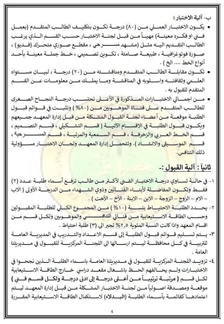 شروط وآليات التقديم والاختبارات في معاهد الفنون الجميلة الصباحية – التربية