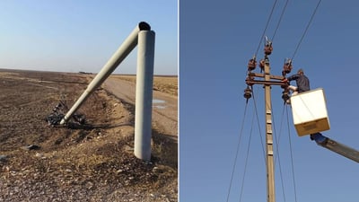 حەوت ستوونی کارەبا لە سنووری مەخموور کەوتن