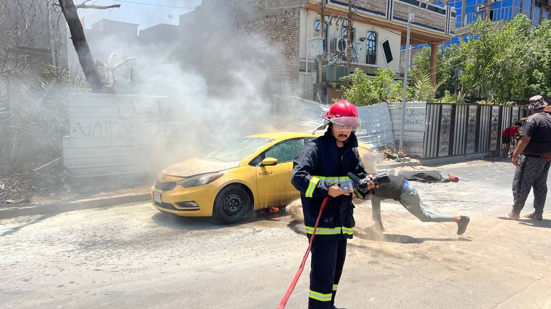 فيت بمب أحرق تاكسي في الدورة.. السائق نجا والأهالي أخمدوا النار