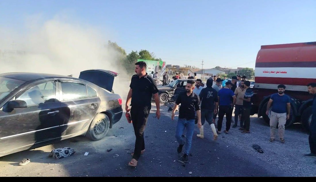 تصادم 3 مركبات نتيجة استدارة خاطئة على طريق بغداد – كركوك
