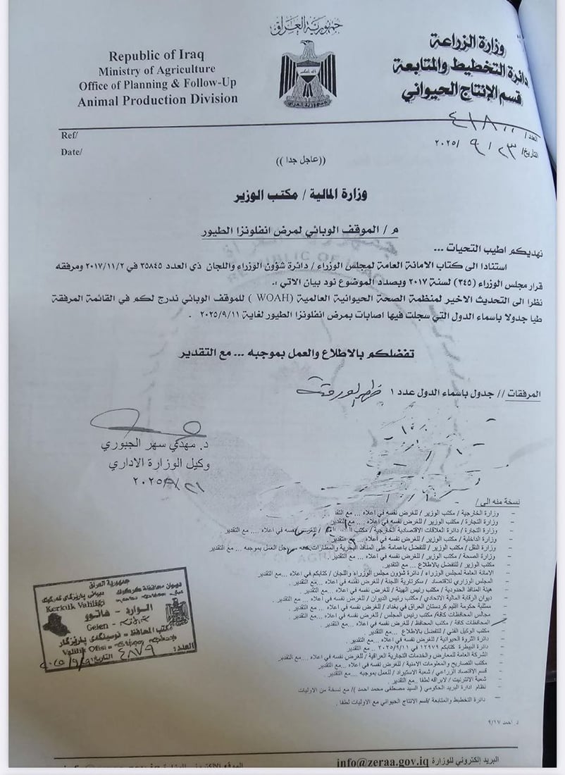 ئەنفلۆنزای باڵندە لە موسڵ سەریهەڵدا و کەرکوکیش کەوتە خۆی