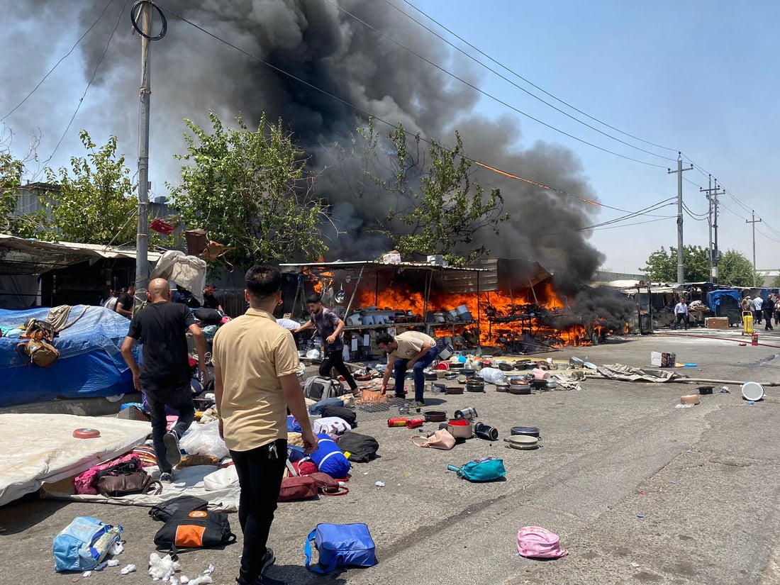 هەولێر.. بازاڕی لەنگە ئاگری گرت