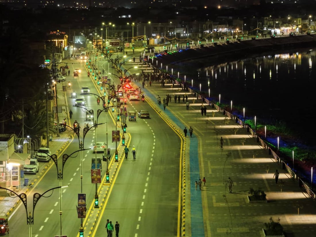 بطول 2.6كم.. صور جوية لافتتاح كورنيش قضاء الحي الجديد في واسط