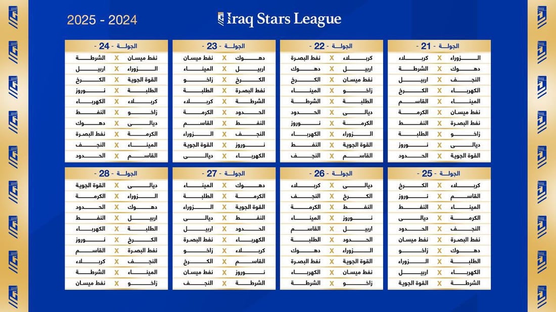 جدول مباريات دوري نجوم العراق موسم 2024-2025