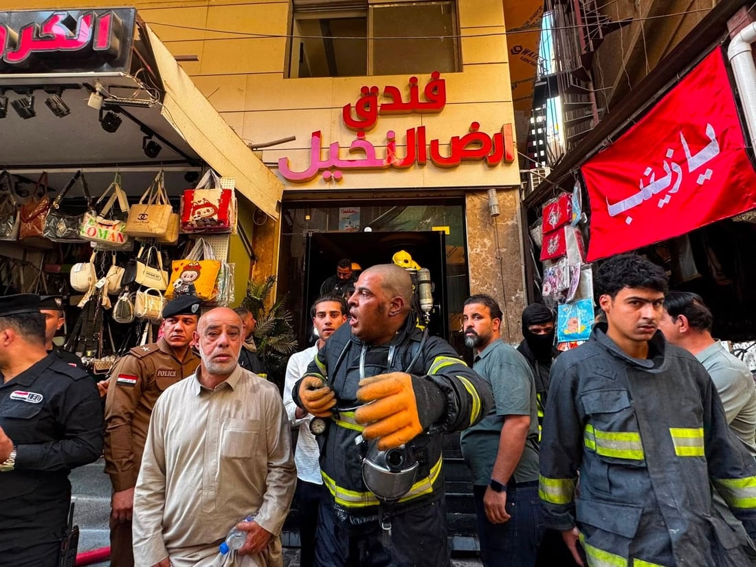 إخلاء 70 نزيلاً بعد اندلاع حريق في فندق بشارع العلقمي وسط كربلاء