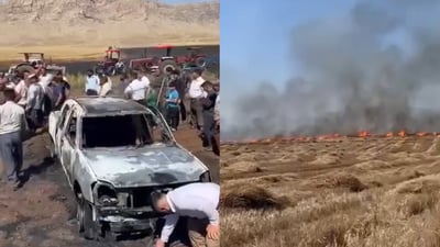 وەرگەڕانی ئۆتۆمبێلێک بووە هۆی سووتانی 20 دۆنم گەنمی جوتیاران