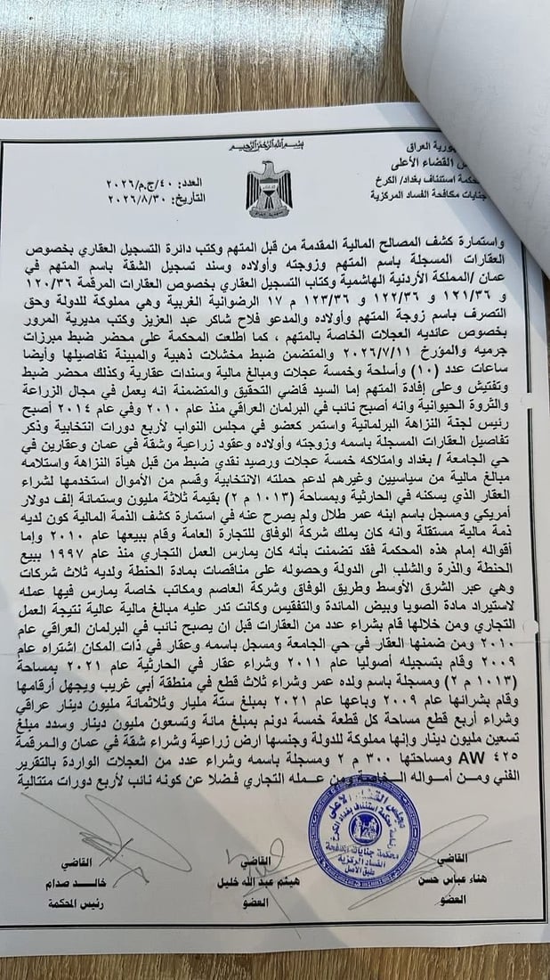 وثائق: تفاصيل الحكم على طلال الزوبعي.. غرامة 28 مليون دولار وتجميد أموال العائلة
