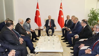 صورة.. الحلبوسي والفياض وسداد بارزاني في ضيافة أردوغان