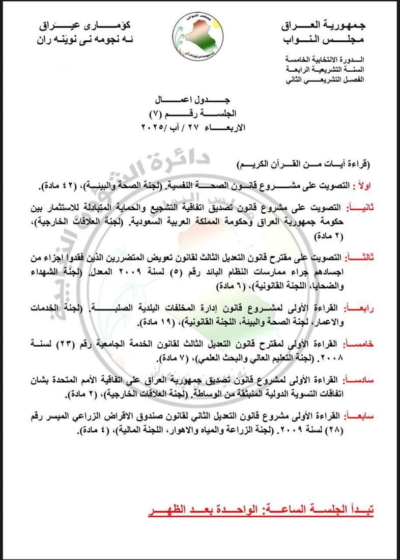 البرلمان ينشر جدول أعماله لـ 3 جلسات متتالية