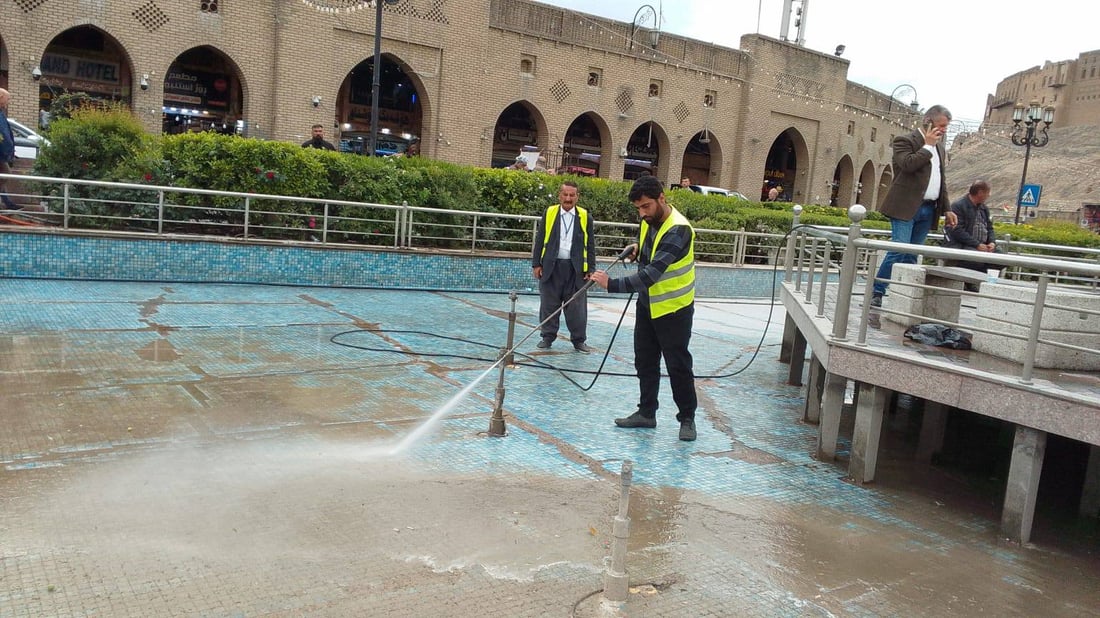 نافورەکانى ناو شارى هەولێر پاککرانەوە