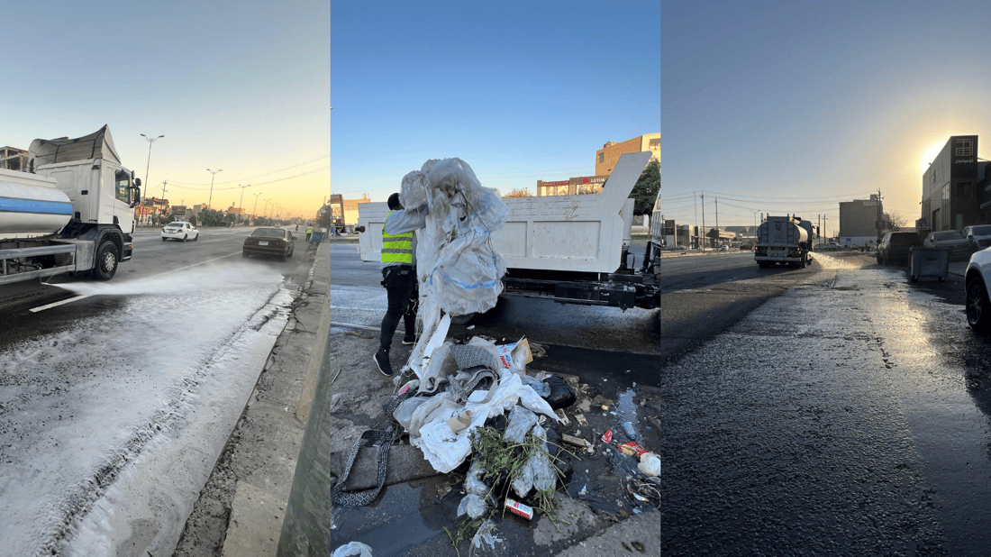 شەقامی بازنەیی 100 مەتری پایتەخت شۆردرا و پوخت و خاوێن کرایەوە