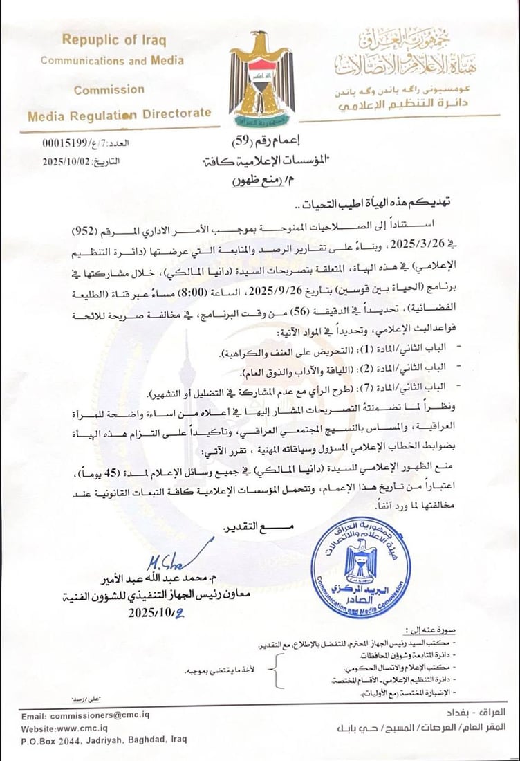 دانيا المالكي ممنوعة من التلفزيون 45 يوماً بسبب “الذوق العام” وأحمد الوشاح أيضاً