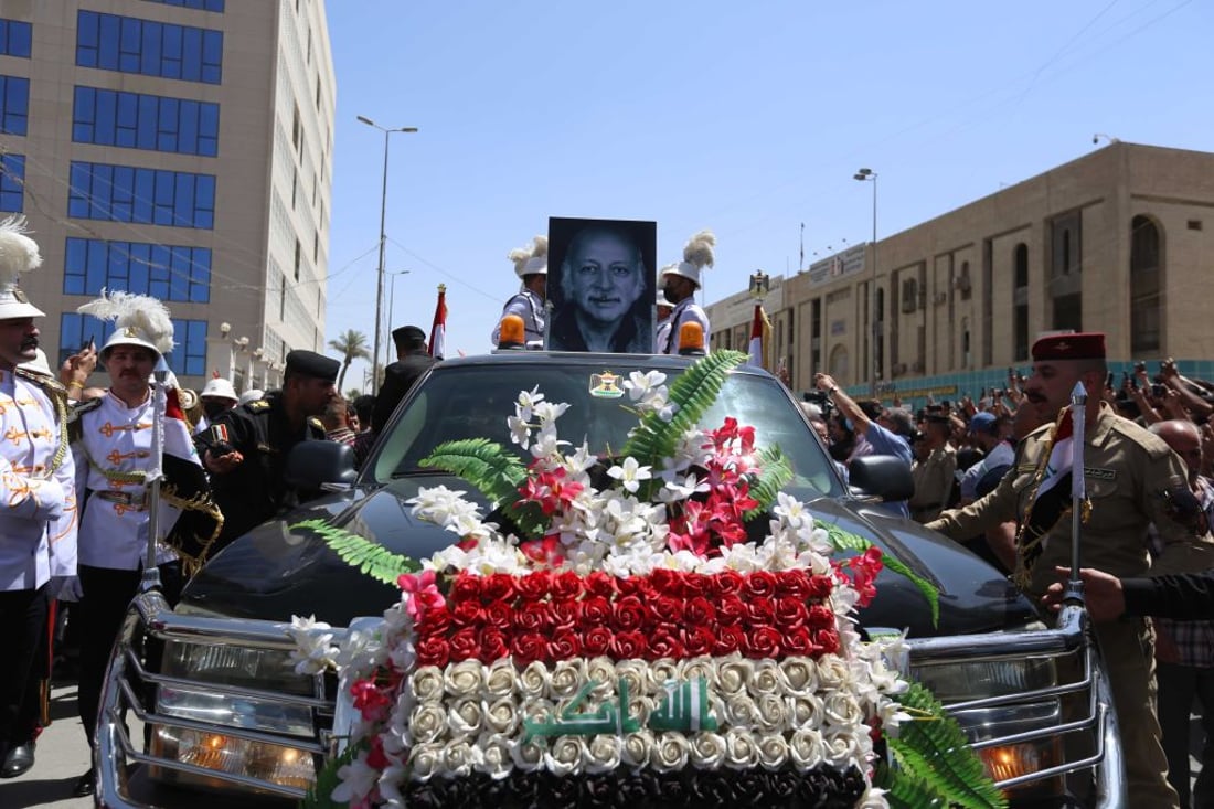 BAGHDAD, IRAQ - MAY 21: Official funeral ceremony held for Iraqi poet Muthaffar al-Nawab in Baghdad, Iraq on May 21, 2022. (Photo by Murtadha Al-Sudani/Anadolu Agency via Getty Images)