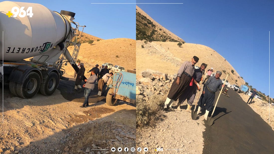 دانیشتووانی گوندێک لە ئەرکی خۆیان رێگەی گوندەکەیان کۆنکرێت کرد