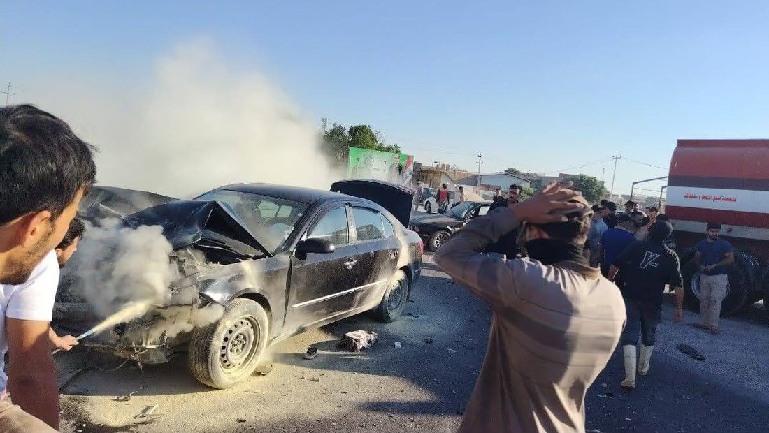 تصادم 3 مركبات نتيجة استدارة خاطئة على طريق بغداد – كركوك