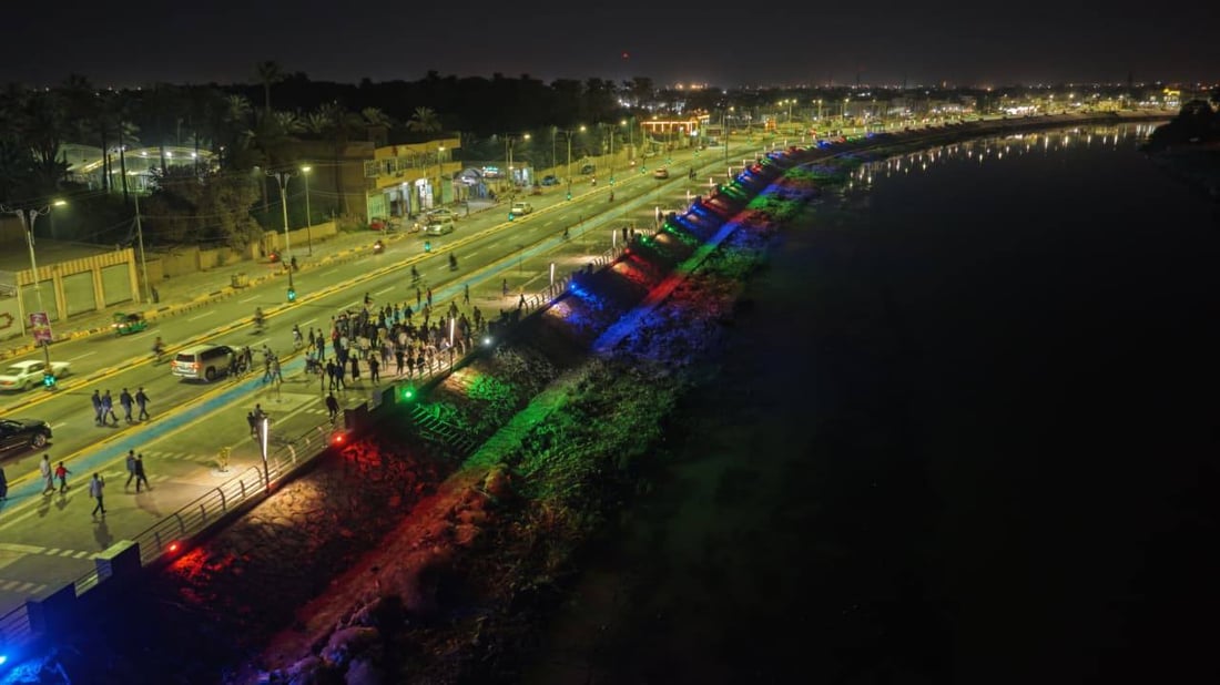 بطول 2.6كم.. صور جوية لافتتاح كورنيش قضاء الحي الجديد في واسط