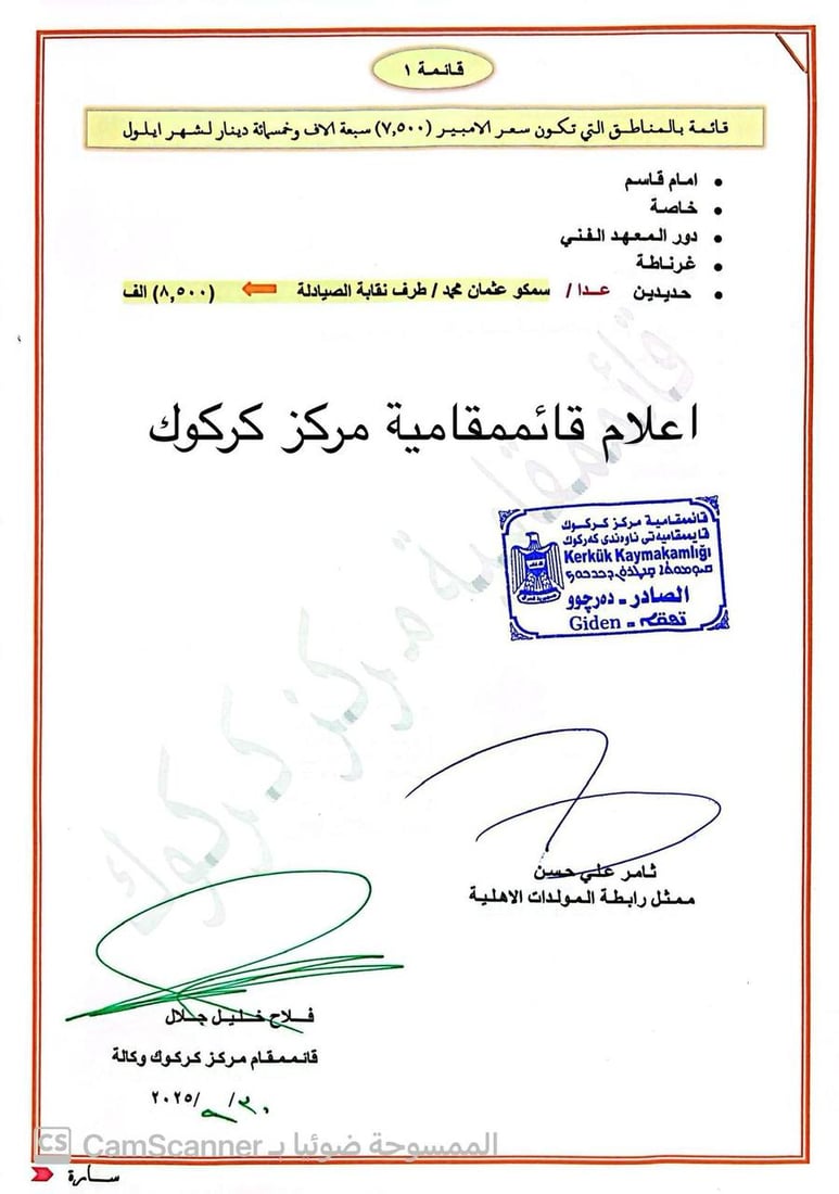 وثائق: أمبير المولدات بـ 10 آلاف دينار وأهالي كركوك غاضبون من التسعيرة
