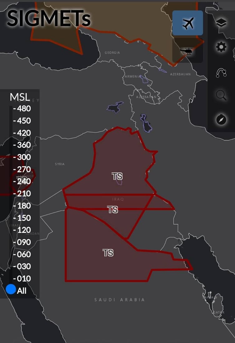 (صور) العراق يحذر الطائرات المارة في أجوائه: انتبهوا للشمال وعواصفه الرعدية