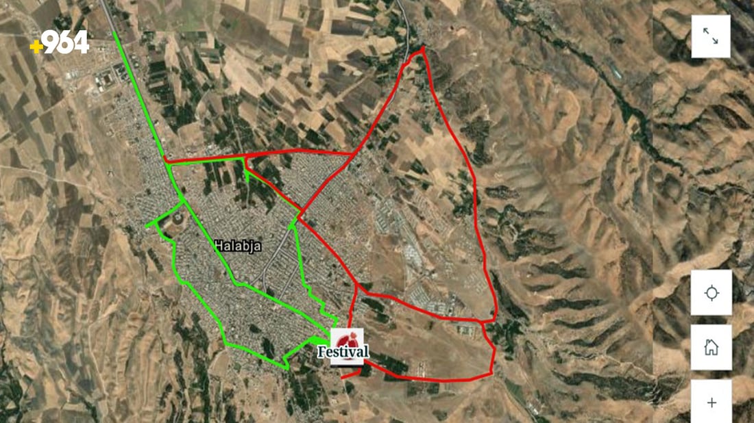 رێگەی چوون و گەڕانەوە لە فێستیڤاڵی هەنار لەسەر نەخشە ببینە
