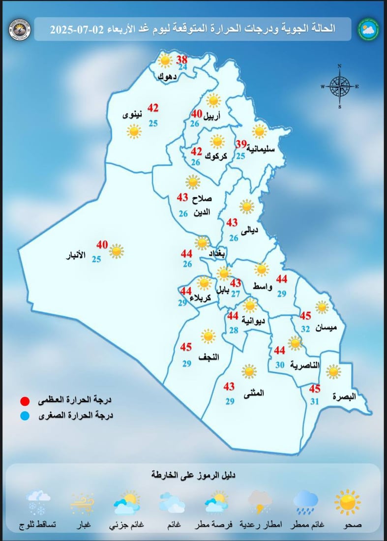 طقس العراق: انخفاض درجات الحرارة مع موجة غبار تعم البلاد