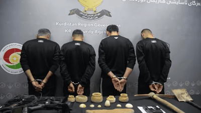 “أسايش” السليمانية تنشر فيديو.. اعتقال 4 أشخاص كانوا ينقبون في شهرزور